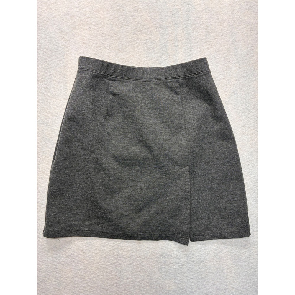 Express 90s Mini Skirt Dark Academia Corporate Goth Front Slit - S Charcoal